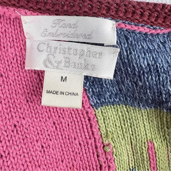 Christopher & Banks Colorful Patchwork Women's Sweater Hand Embroidered  Medium - Picture 3 of 9